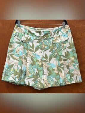 Izod XFG Cool FX Pleated Golf Skort tropical floral print green/tan/blue size 14
